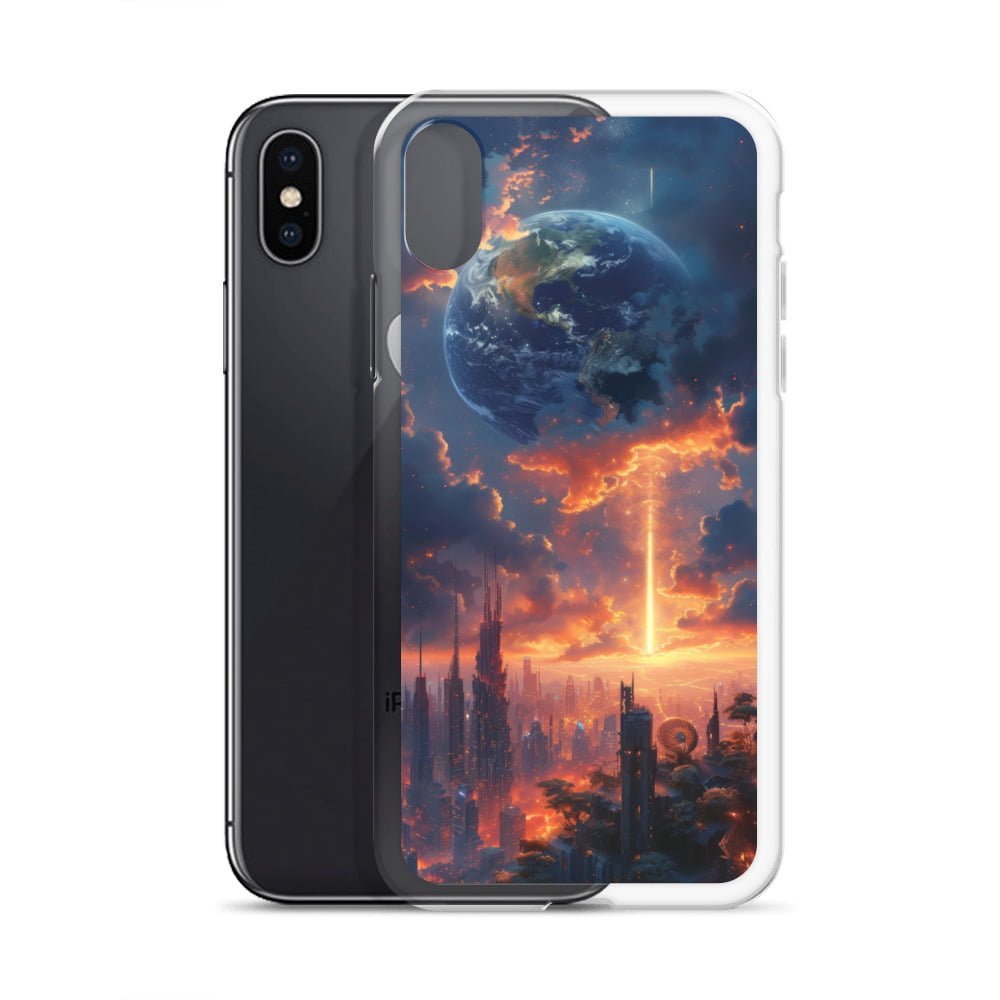 An iPhone case with a clear image of the Earth in the sky.