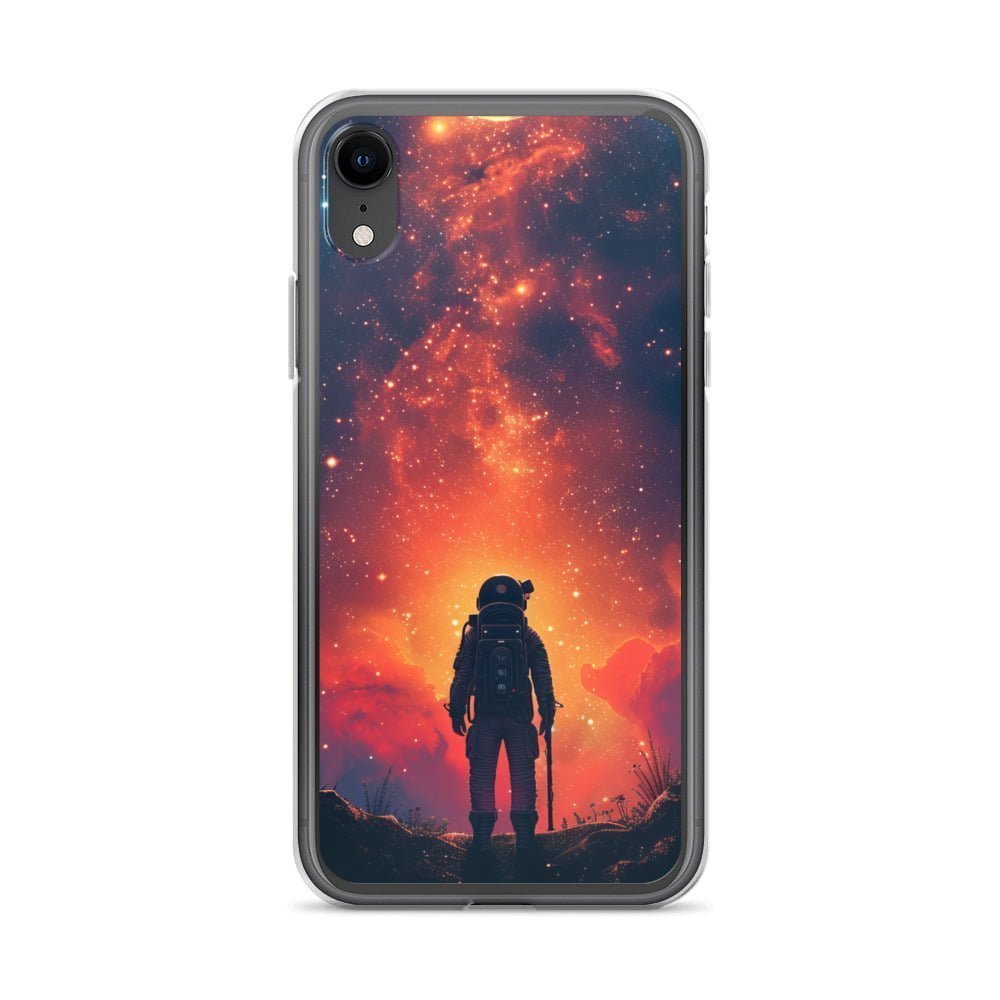 A clear iPhone case featuring an astronaut in space.