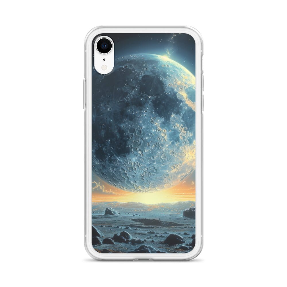 Introducing the Closer to the Moon Clear Case for iPhone®. Featuring a stunning image of the moon and rocks, this case allows you to showcase your love for celestial beauty while keeping your iPhone protected