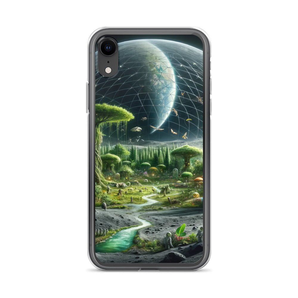 A Clear Case with an image of a planet with trees and a river, bringing to life the serene beauty of Moon.