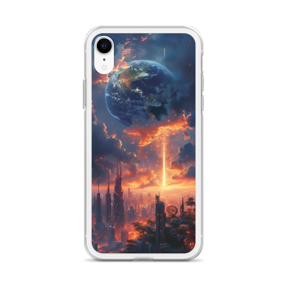 A Clear iPhone case featuring a captivating image of the Earth against a breathtaking sky backdrop.