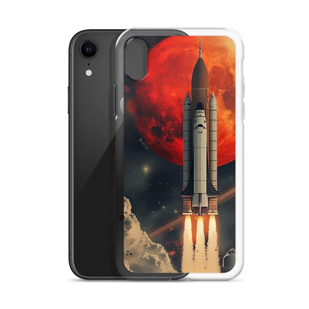 Clear iPhone case featuring a Nasa space shuttle launch.