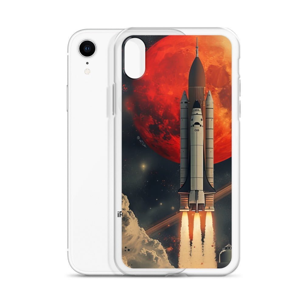 Clear iPhone case featuring a Nasa space shuttle launch.