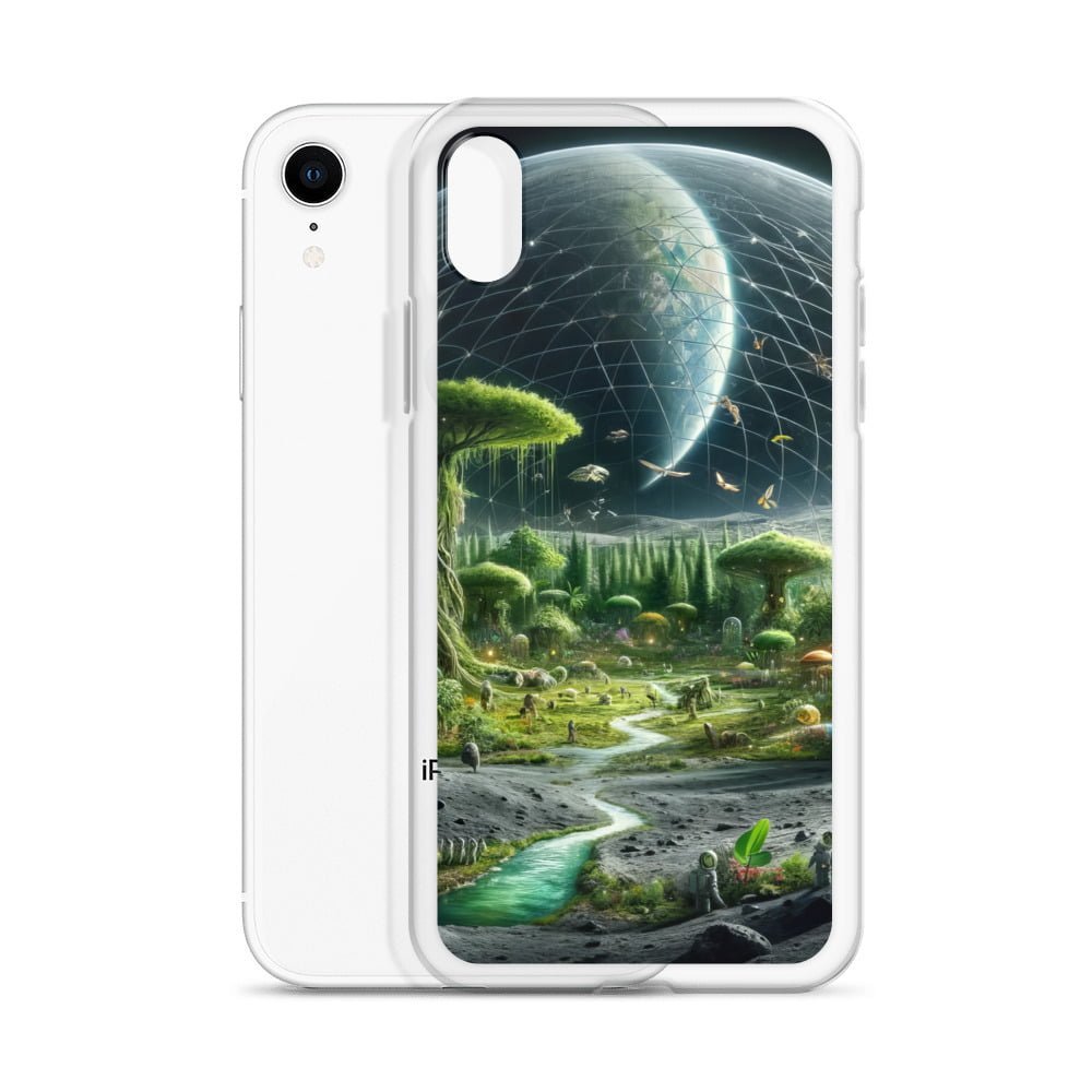 A clear iPhone case featuring an image of an alien planet.