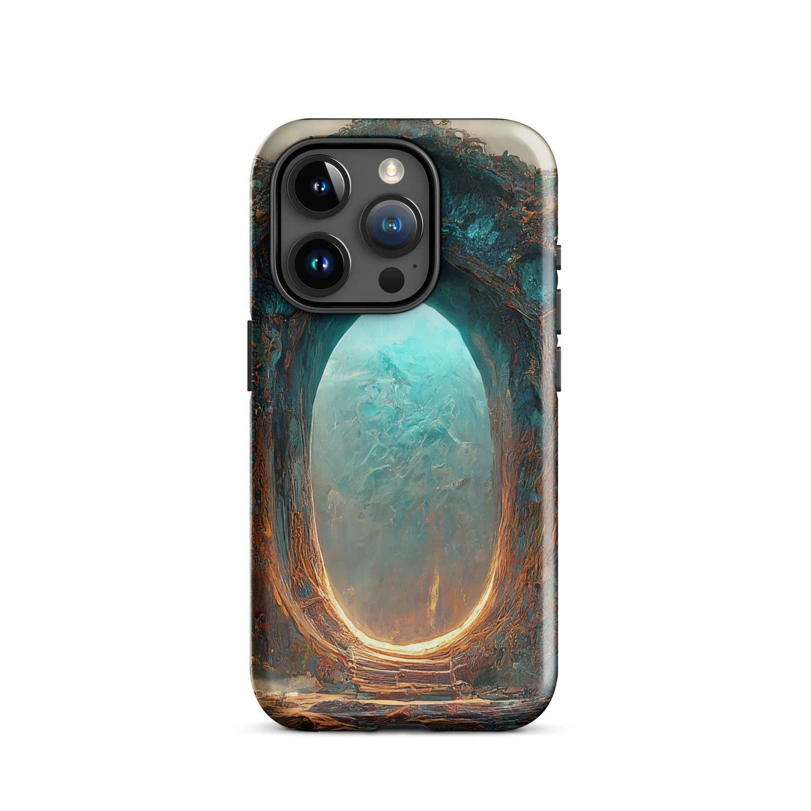 An iPhone case featuring a cosmic hole image for Multiverse fans seeking protection.