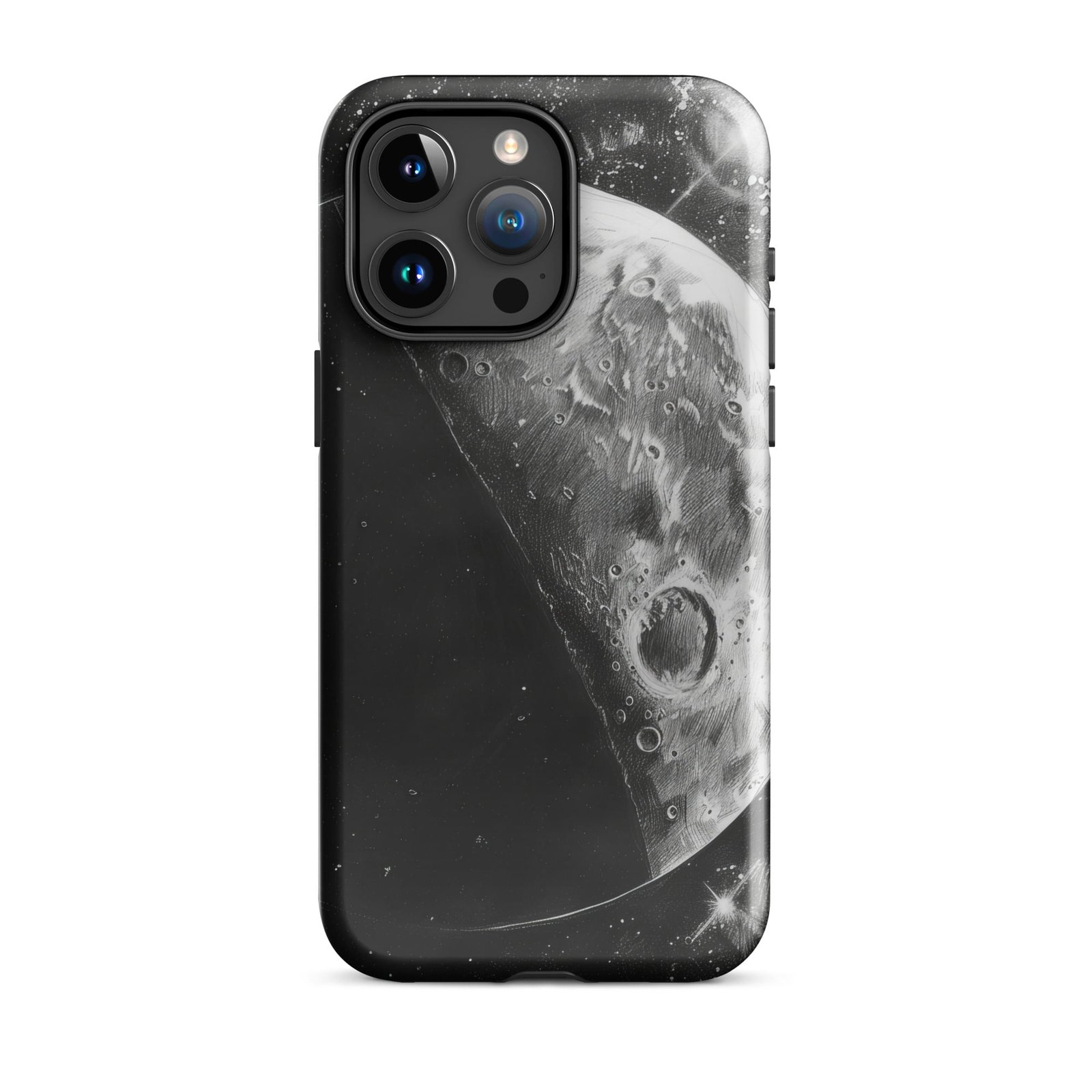 A moon design on a Tough Case for iPhone, featuring lunar fragments.