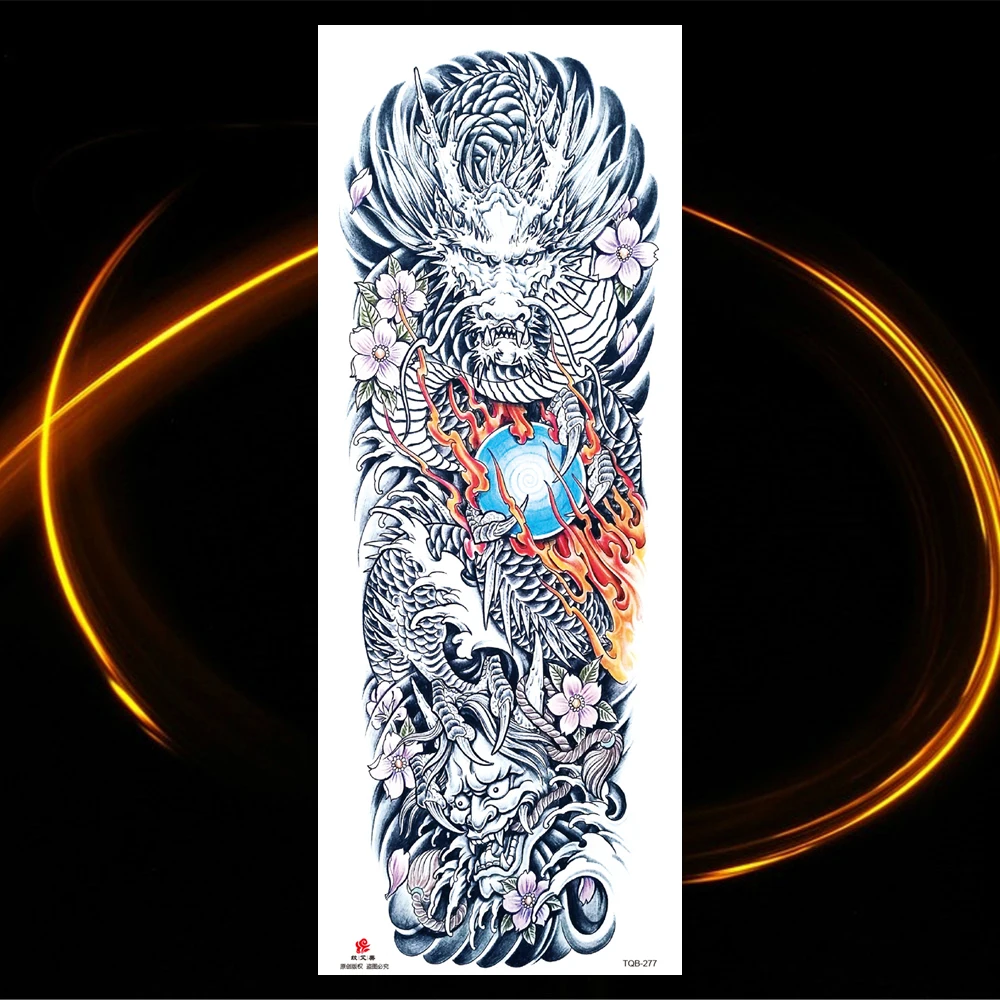 A sleeve with a dragon design and an Ares Warrior Temporary Tattoo on it.