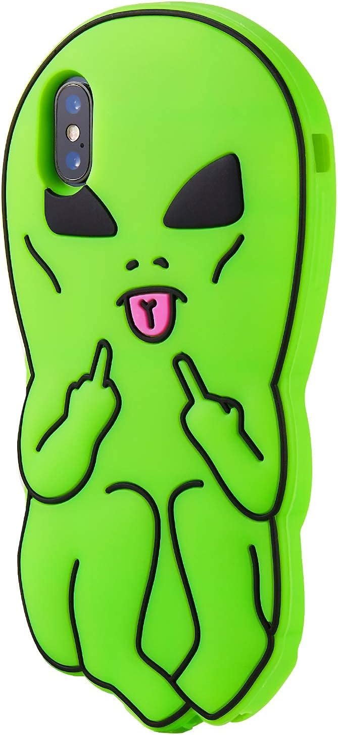 A green alien iPhone XR case with a cute design.