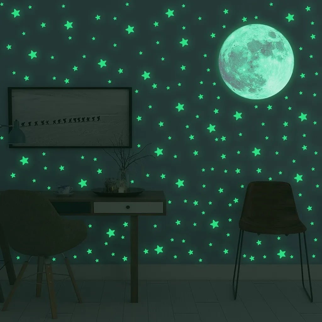 Transform Your Child's Room with glow-in-the-dark stars and moon wall decals.