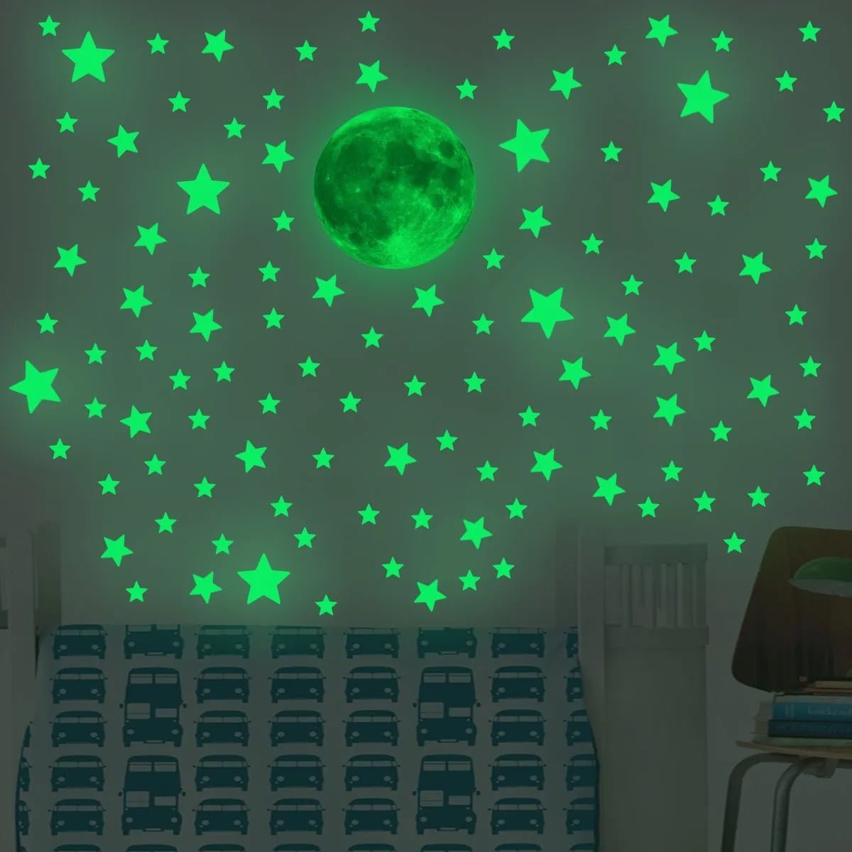 Glow-in-the-Dark Wall Stickers featuring stars and moon decals.