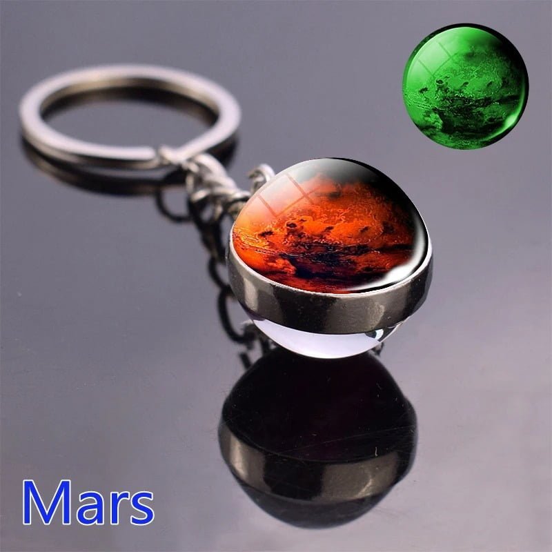 A key chain with a glowing Cosmic Glow Planet in the middle.