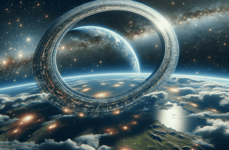 A futuristic space station orbits above an earth-like planet with a starry galaxy backdrop.