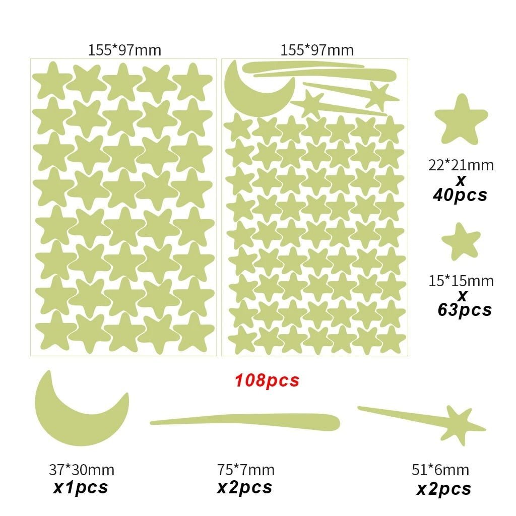 A chart of stars and moon featuring glow-in-the-dark wall stickers.