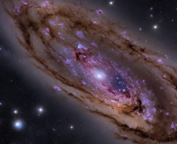 A detailed image of Understanding Galaxies, what is the definition of a galaxy png showcasing vibrant star clusters and dust lanes against a dark cosmic background.