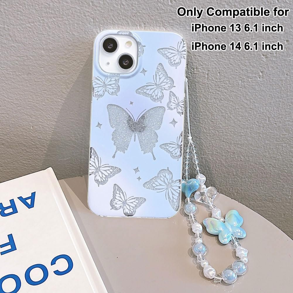 Abbery Designed for iPhone 14 6.1 inch Case Space Theme, Cute Bling Glitter Sparkly Clear with Design Soft Silicone TPU Rubber Stars and Moon Planet Aesthetic Case for Women Girls (Space)