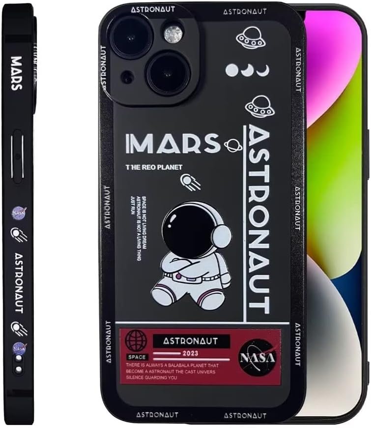 Astronaut iphone 13 Case Cute Cartoon Compatible with iphone 13 Case Cool Design Space Mars Phone Case Black