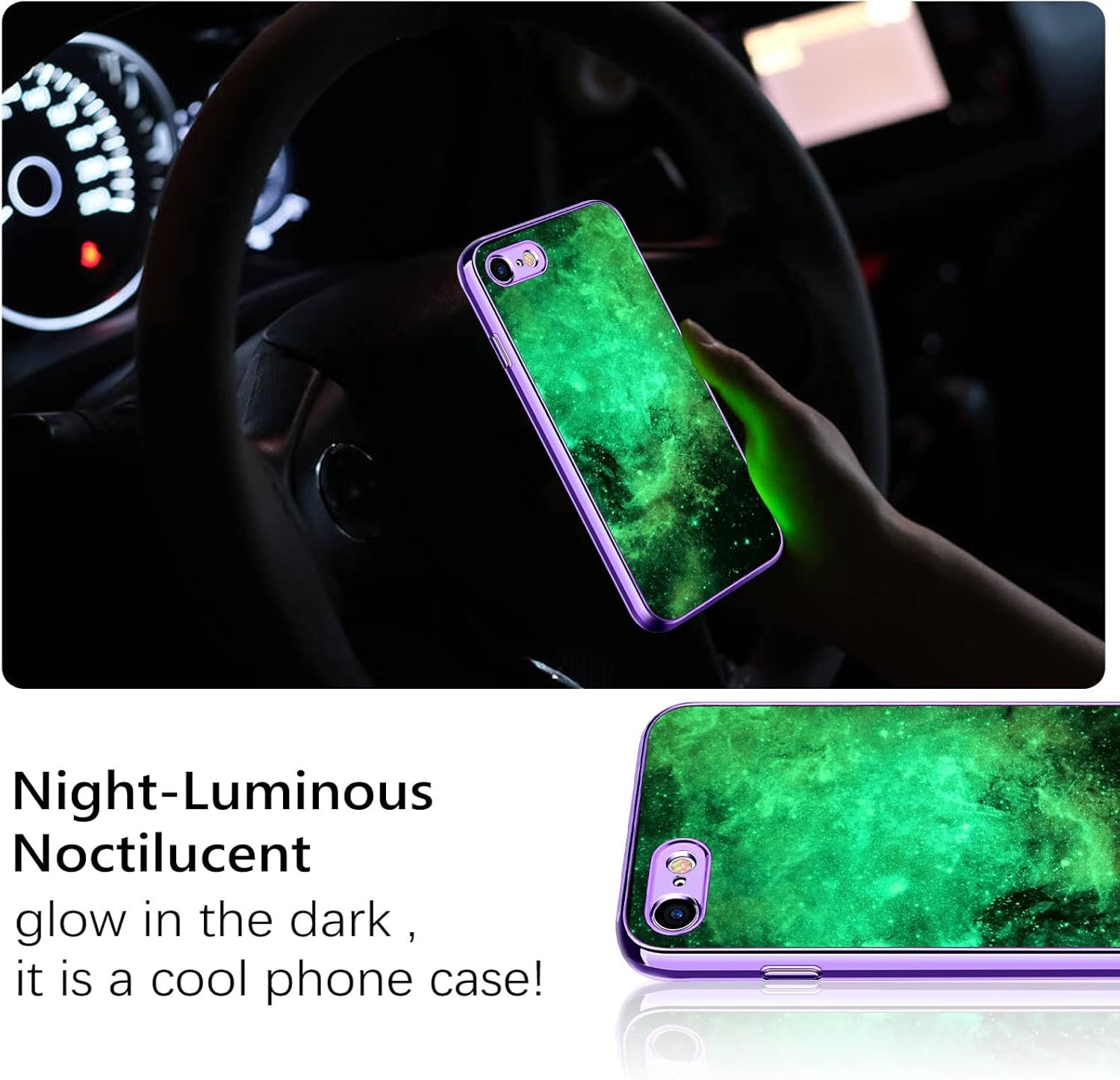 GUAGUA Compatible with iPhone SE 2022/2020 Case iPhone 8 Case iPhone 7 Case Glow in The Dark Noctilucent Luminous Space Nebula Slim Fit Protective Anti Scratch Case for iPhone 8/7/SE, Blue Nebula