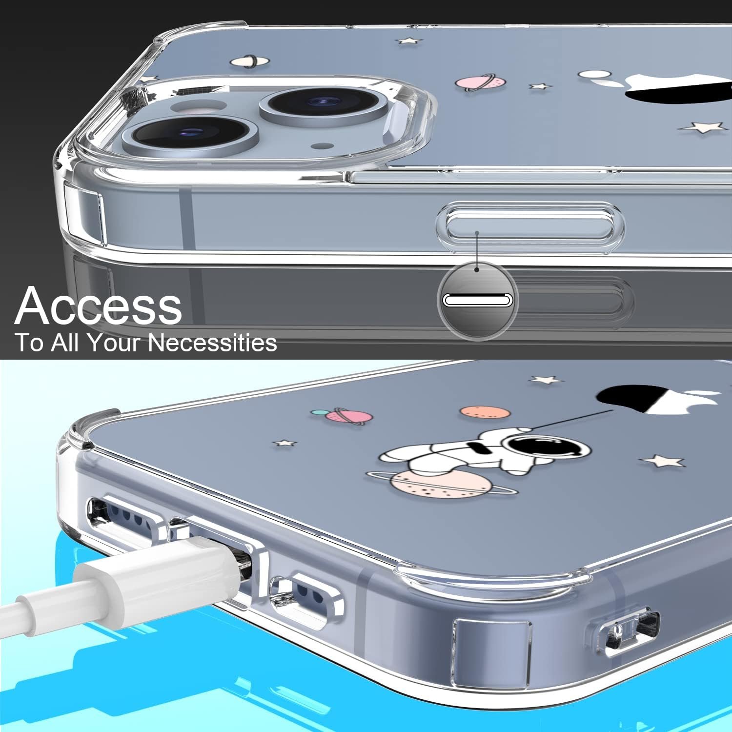 LUHOURI Designed for iPhone 14 Case with Screen Protector - Slim Fit, Sturdy Clear Acrylic Cover for Women and Girls - Protective Phone Case 6.1 - Astronaut in The Space