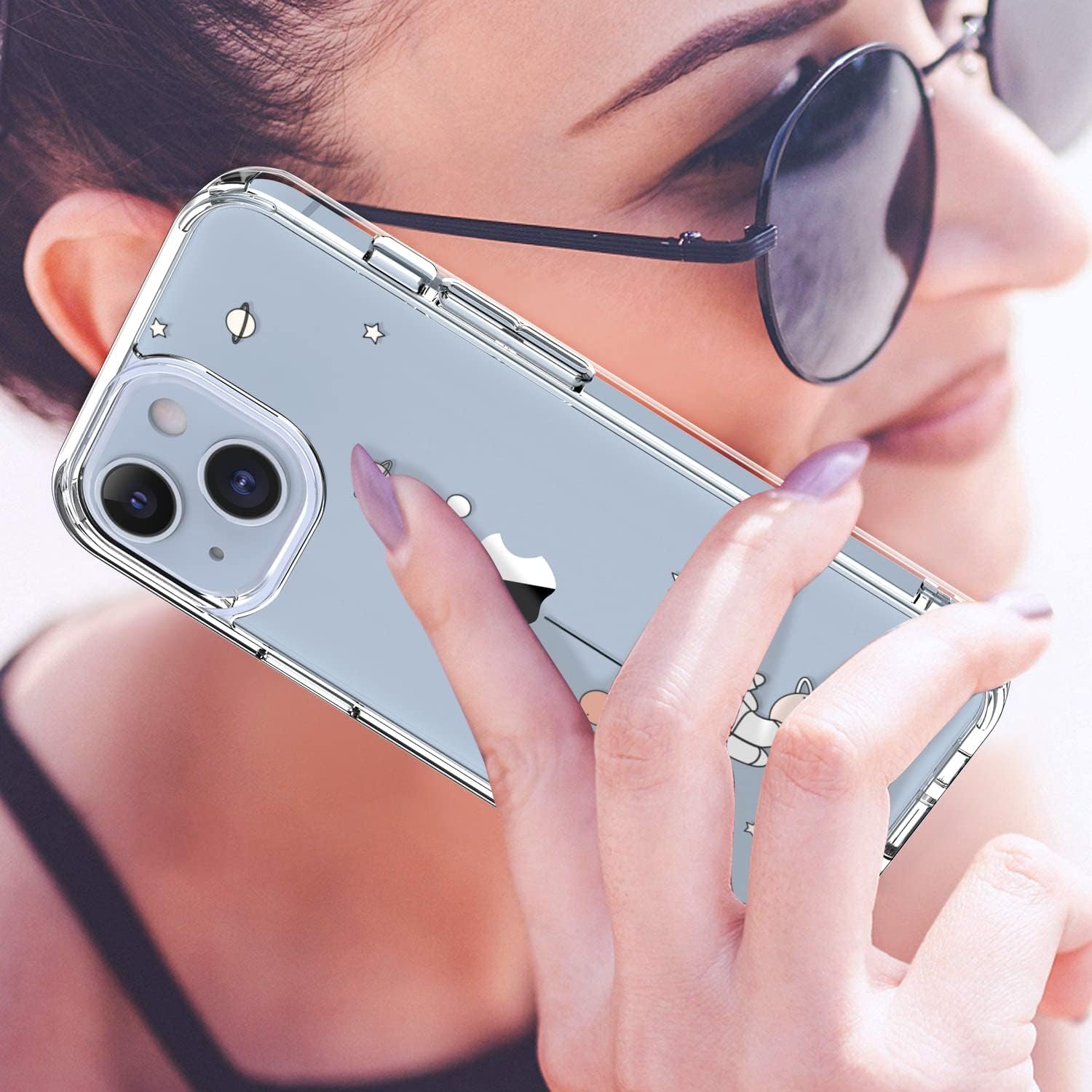 LUHOURI Designed for iPhone 14 Case with Screen Protector - Slim Fit, Sturdy Clear Acrylic Cover for Women and Girls - Protective Phone Case 6.1 - Astronaut in The Space