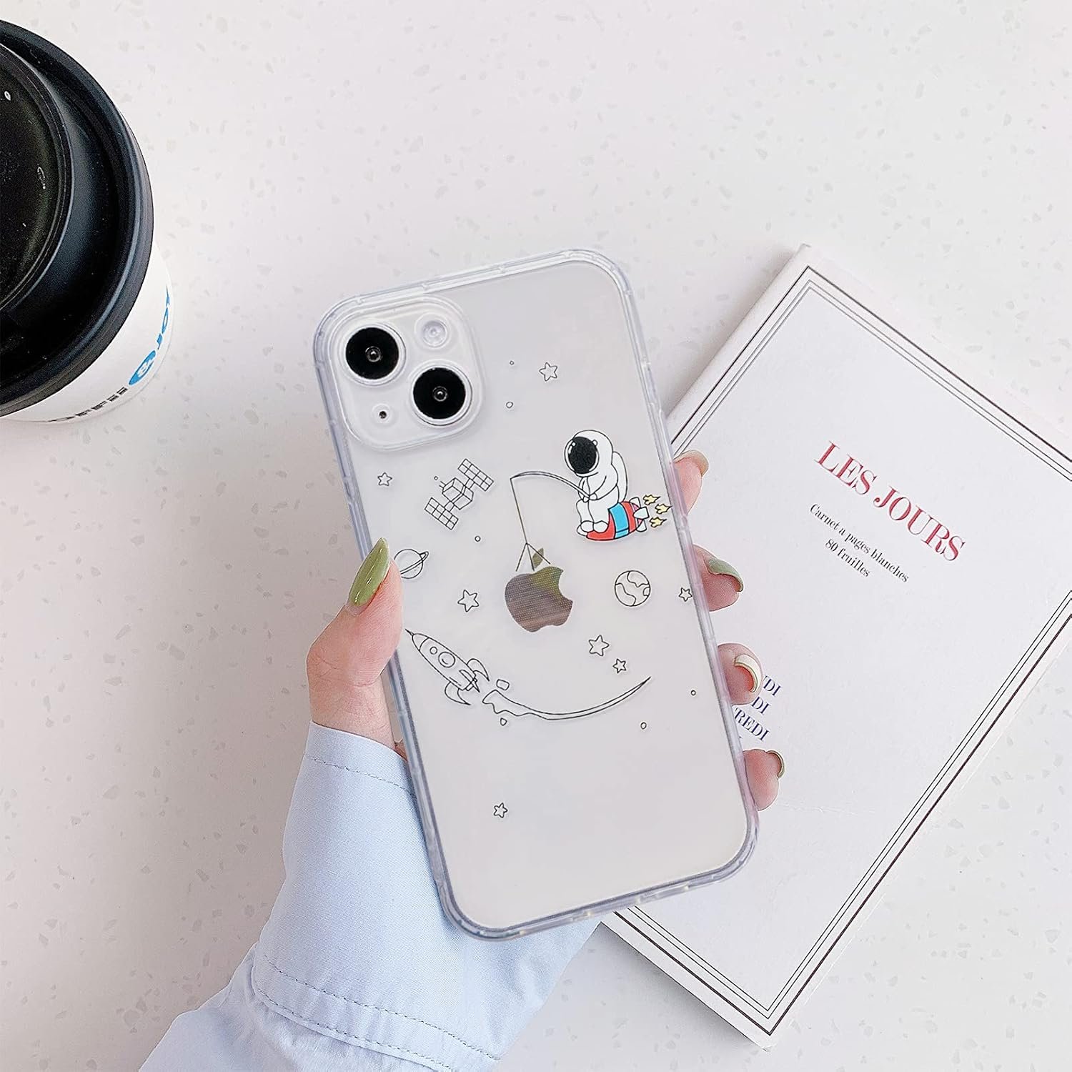 NITITOP Compatible with iPhone 14 Case Clear Cute with Astronaut Outer Space Aesthetic Planet Star Creative Pattern, for Women Girl Soft TPU Shockproof Cover for iPhone 14-Embrace
