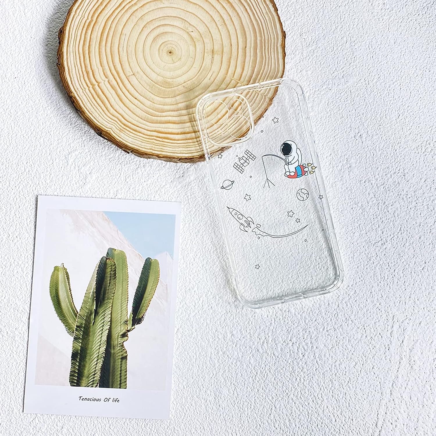 NITITOP Compatible with iPhone 14 Case Clear Cute with Astronaut Outer Space Aesthetic Planet Star Creative Pattern, for Women Girl Soft TPU Shockproof Cover for iPhone 14-Embrace