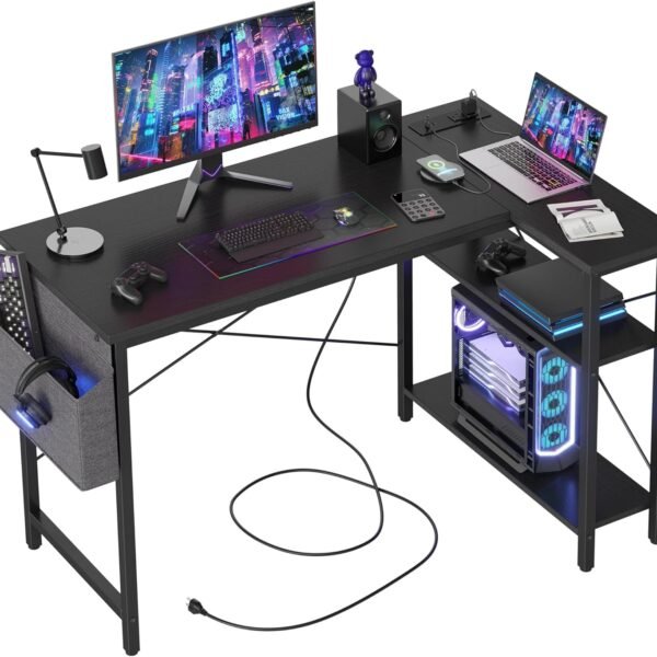L Shaped Computer Desk with Power Outlets,…