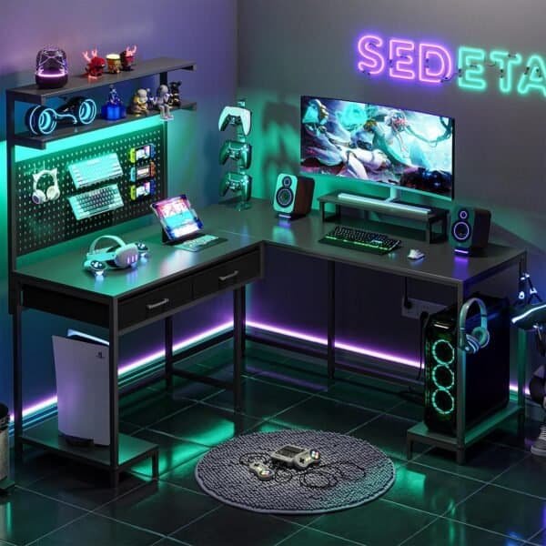 SEDETA L Shaped Gaming Desk with LED…