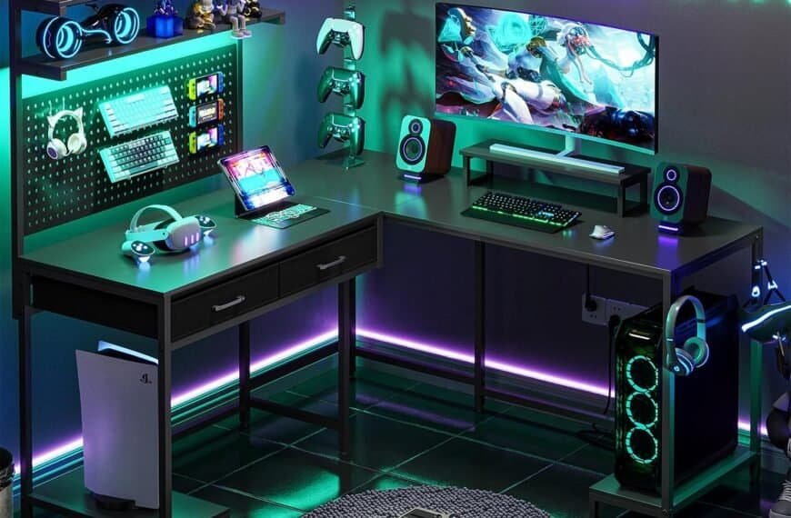 SEDETA L Shaped Gaming Desk with LED Lights&hellip;