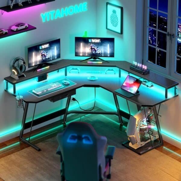 YITAHOME L Shaped Gaming Desk with LED…