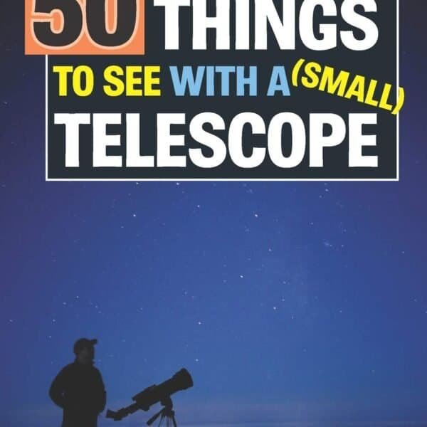 The cover of the book titled "50 Things to See with a (Small) Telescope" by John A. Read, showing a person standing next to a telescope under a starry night sky.