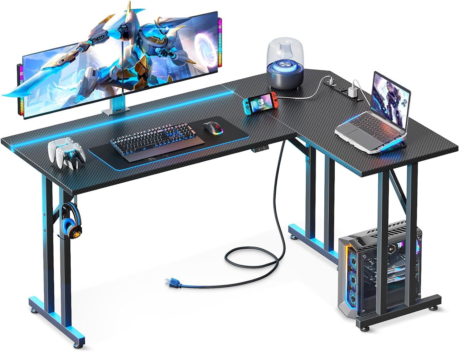 MOTPK L Shaped Gaming Desk with Led Lights