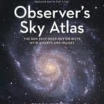 Cover of the book "Observer's Sky Atlas" 4th edition by Erich Karkoschka, featuring an image of a spiral galaxy. The text mentions it includes 500 deep-sky objects with charts and images.