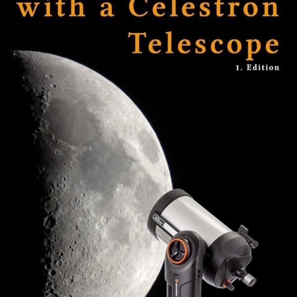 Book cover titled "Astronomy with a Celestron Telescope" by Alexander Kerste, featuring an image of a telescope on a tripod and a detailed view of the Moon's surface.