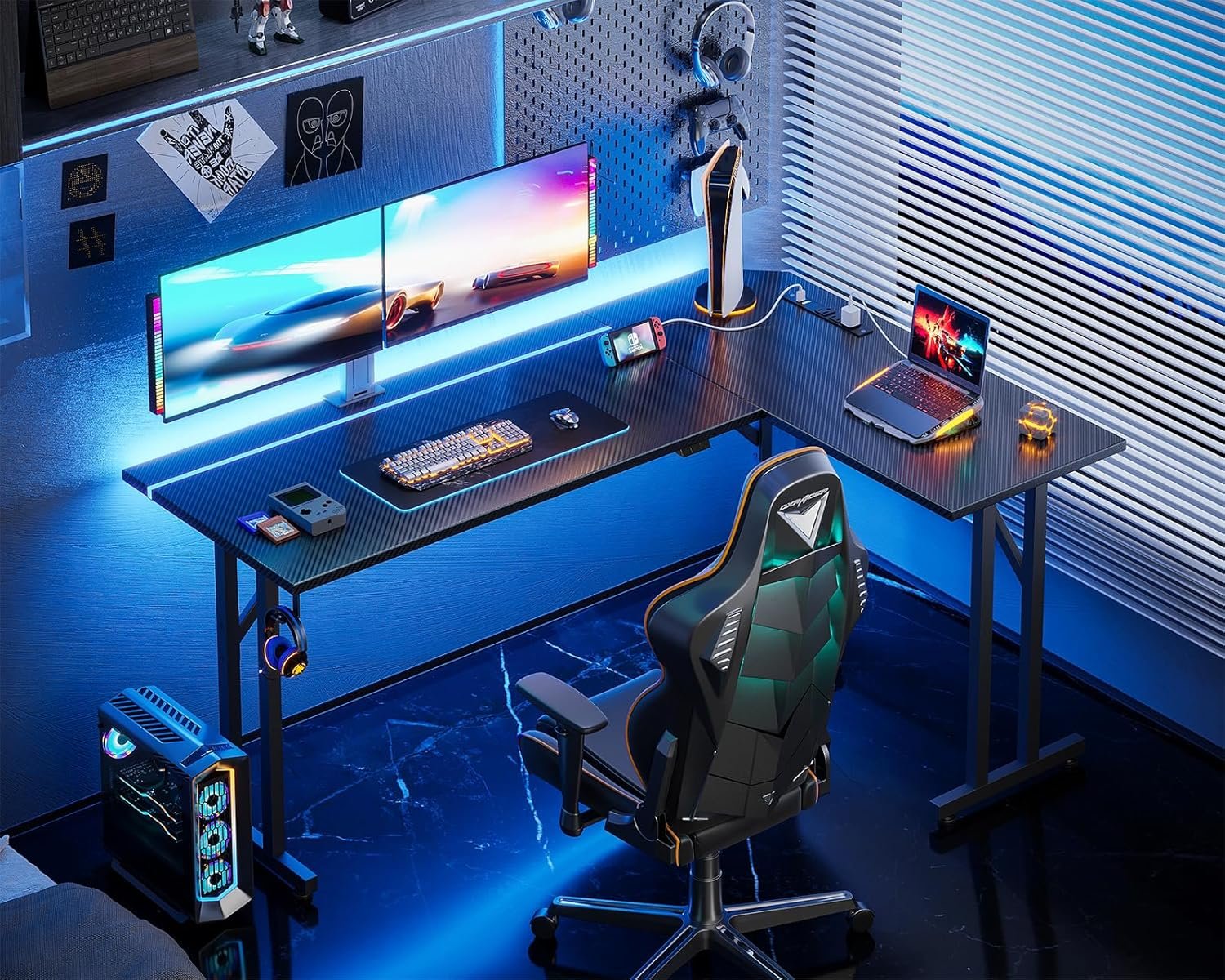 MOTPK L Shaped Gaming Desk with Led Lights