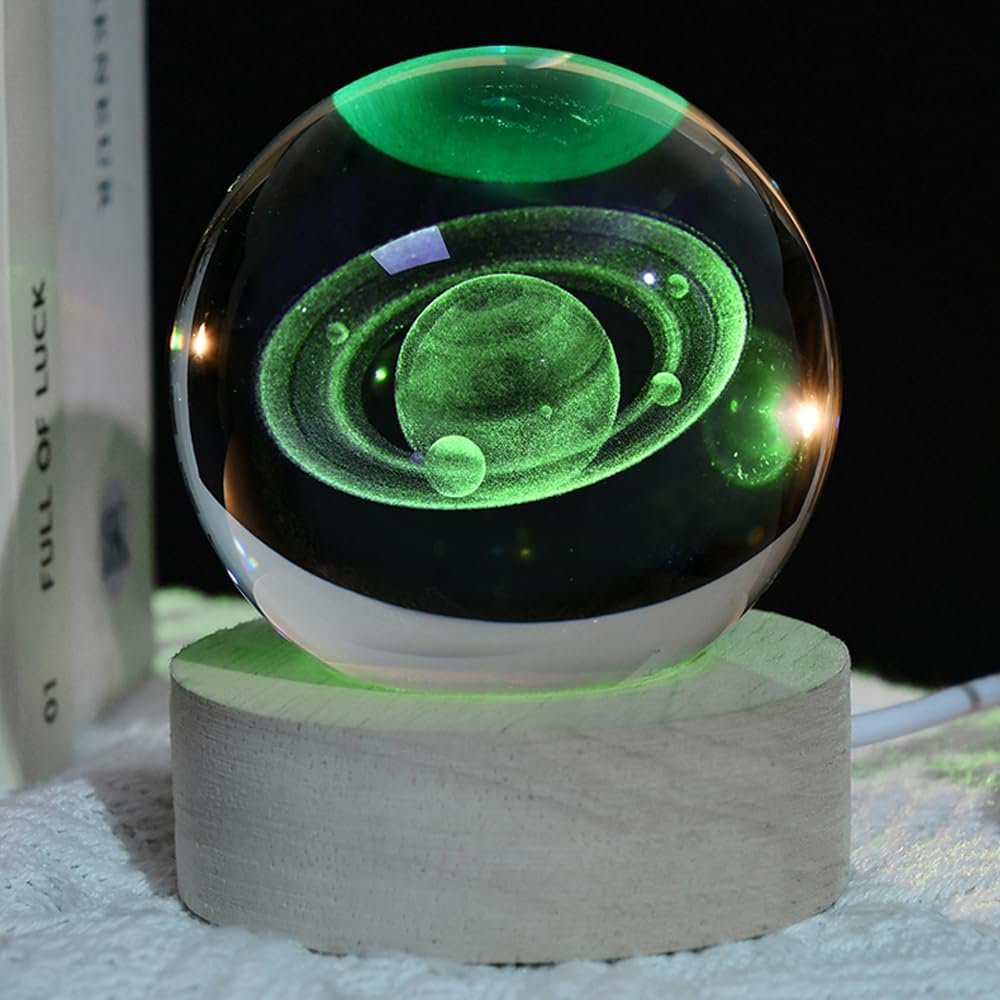 AstroJoy 3D Solar System Crystal Ball with Light Base 60mm Decorative Ball Glass Sphere