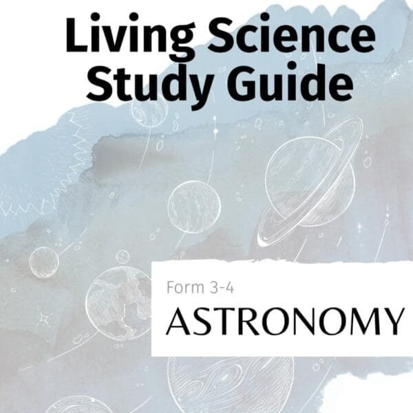 Book cover for "Living Science Study Guide: Astronomy" by Dava Sobel, featuring illustrations of planets and stars on a soft background.