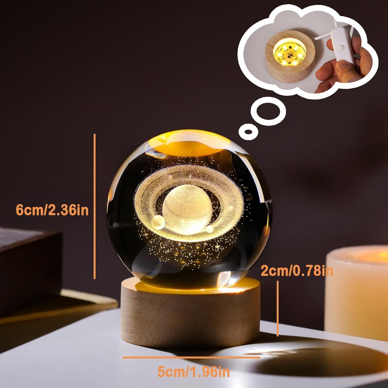 Crystal 3D Saturn 2.36in Ball Figurine Gifts for Her