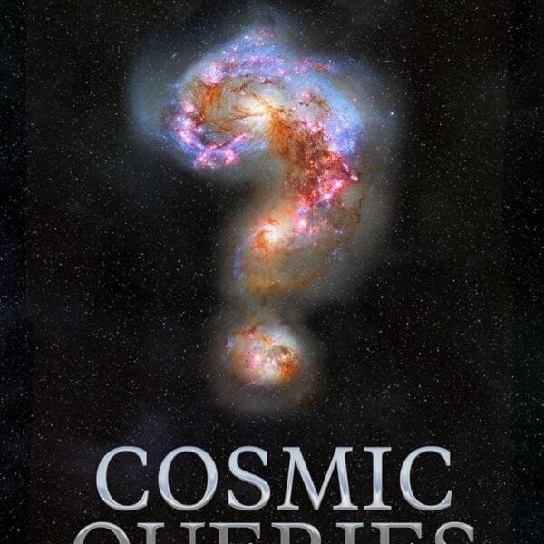 Book cover of "Cosmic Queries" by Neil deGrasse Tyson with James Trefil, featuring a galaxy in the shape of a question mark against a starry background.