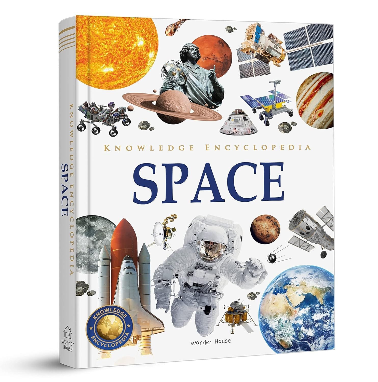 Cover of "Knowledge Encyclopedia: Space" featuring images of planets, spacecraft, an astronaut, and various space elements against a white background.