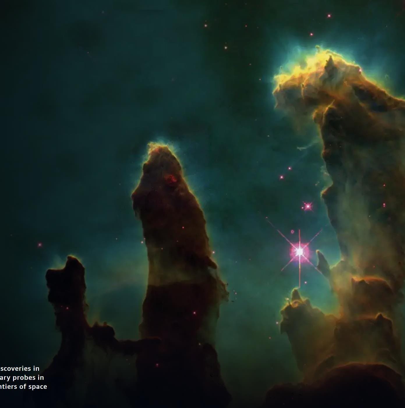 The Pillars of Creation in the Eagle Nebula, highlighted in Prime Video's "Watch Understanding the Universe: An Introduction to Astronomy, 2nd Edition," reveal towering columns of gas and dust that illuminate bright stars and clouds in outer space.