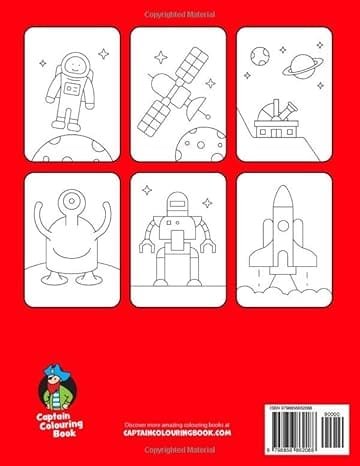 The Big Fun Space Colouring Book for Toddlers: Simple Colouring Pages Of Rockets comes with a vibrant red cover showcasing six easy-to-color space-themed images, including an astronaut, satellite, observatory, captain, robot, and rocket. At the bottom of the cover is a playful cartoon bird logo along with website information. It's ideal for young children who are fascinated by rockets!