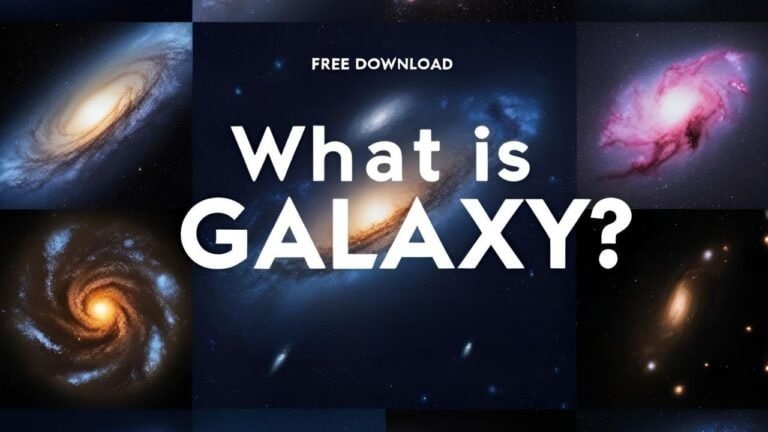 A captivating collage of diverse galaxies surrounds the bold text "FREE DOWNLOAD: What is GALAXY?" centrally placed, enticing viewers to explore cosmic wonders.