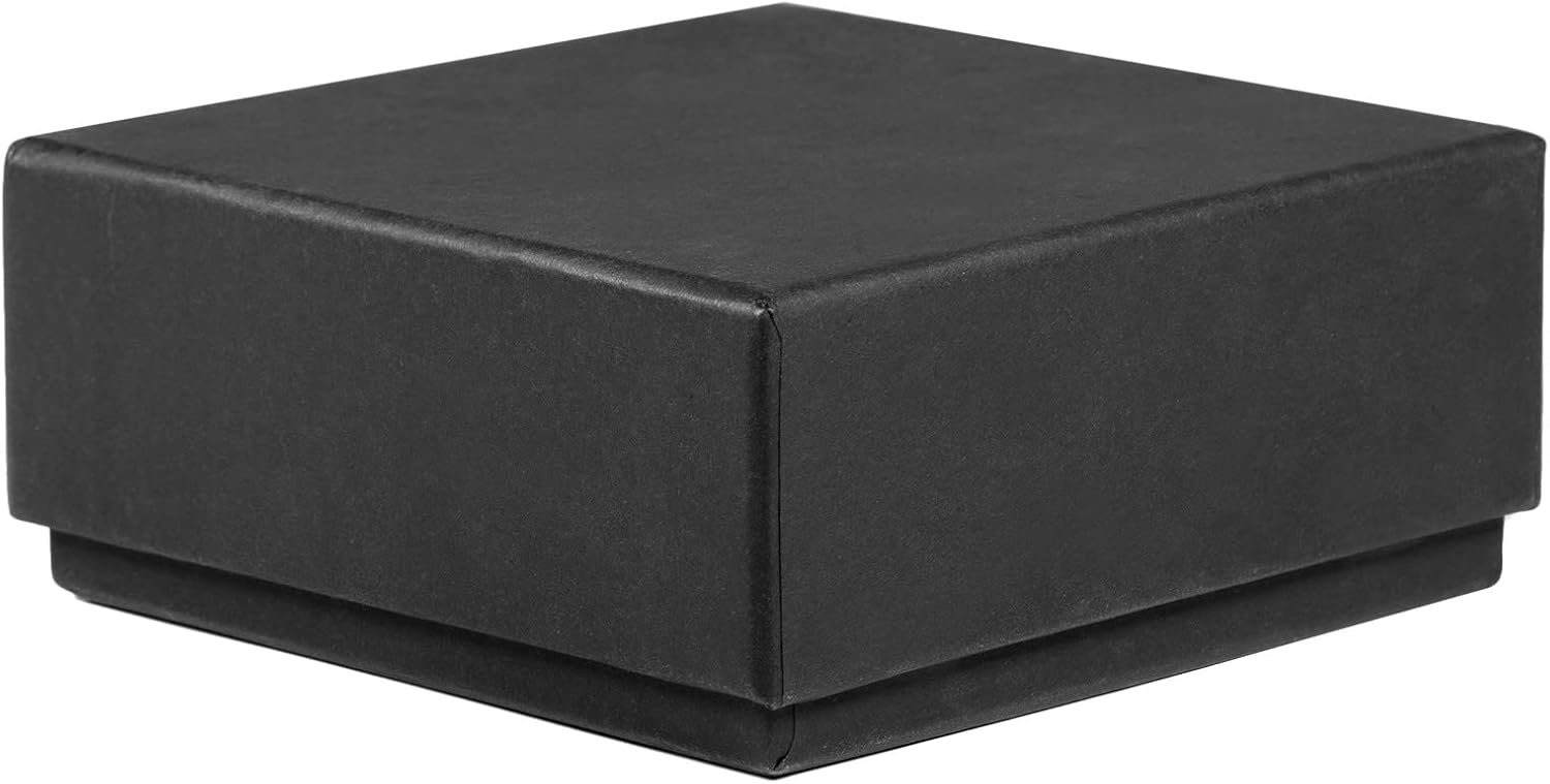 A black, square, closed jewelry box on a white background.