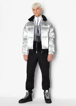 Metallic Nylon Puffer Jacket with Multidirectional Zipper