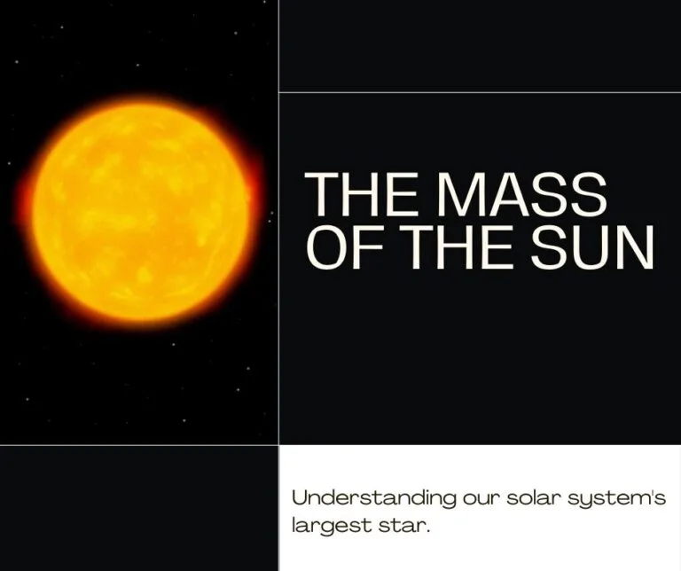 Illustration of the sun with text: "The Mass of the Sun. Discovering the immense power and influence of our solar system's largest star.