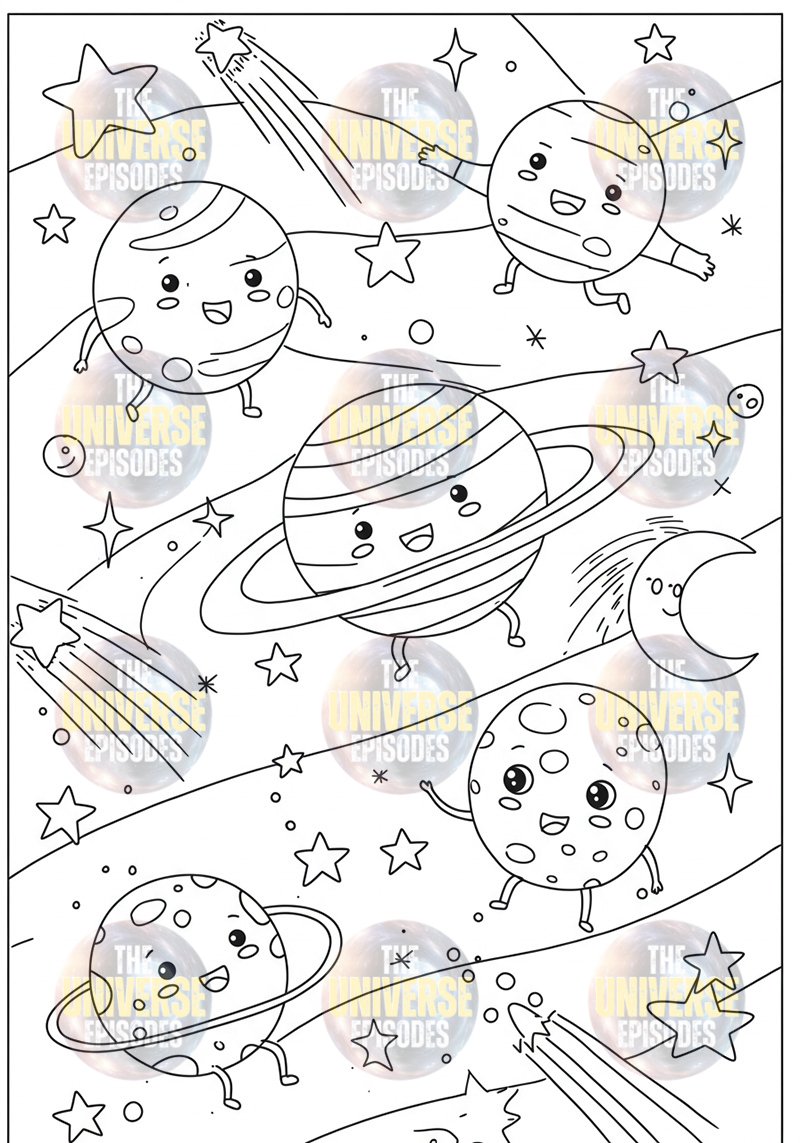 Embark on a cosmic coloring adventure with our Free Galaxy Space Coloring Pages. Featuring 37 digital files of charming cartoon planets, smiling faces, rings, shooting stars, moons, and a radiant sun. Download now to explore the galaxy!.