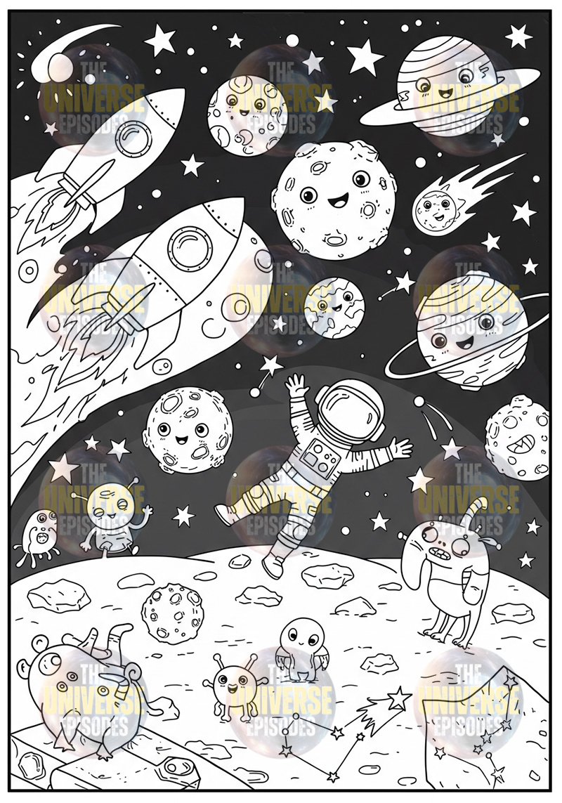 Embark on a cosmic adventure with astronauts and whimsical creatures among planets, rockets, and stars. Dive into this galaxy of wonder with our "Free Galaxy Space Coloring Pages | 37 Digital Files Download," perfect for crafting your own space-themed coloring pages.