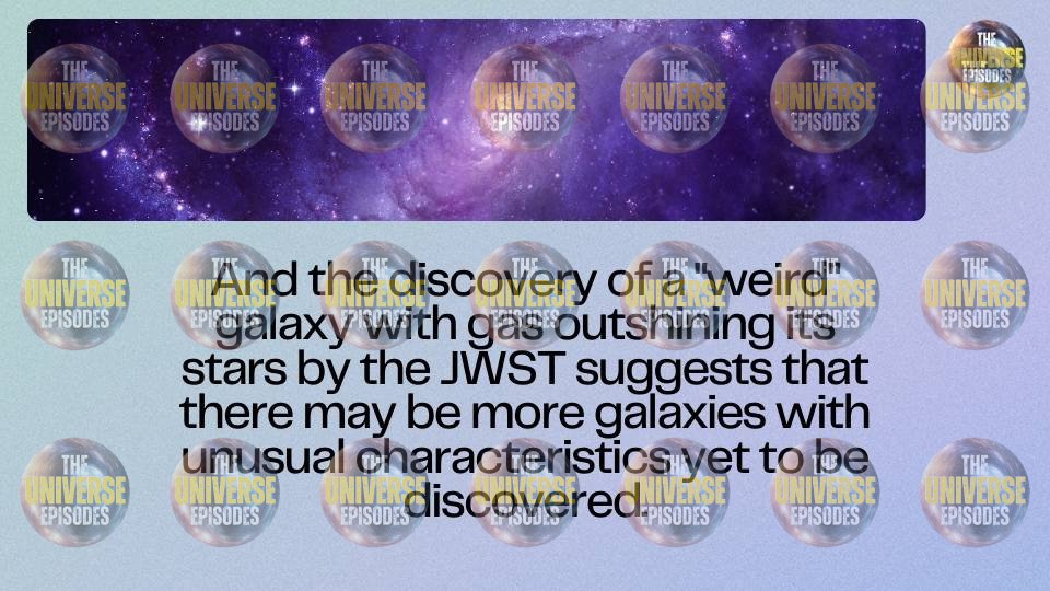 A backdrop of multiple "The Universe Episodes" logos features text on a unique galaxy discovery by the JWST. Explore galactic mysteries with insights from "How many galaxies are in the universe?" Get your FREE PDF download for universe enthusiasts.