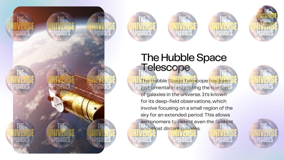 The Hubble Space Telescope, its solar panels shimmering in space, is essential for deep-field observations, revealing distant galaxies and enhancing our cosmic knowledge. For more insights, download the free PDF "How many galaxies are in the universe?.