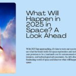 A space shuttle soars against a blue sky beside the text "What Will Happen in 2025 in Space?" offering predictions and insights into the future of space exploration.